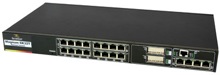 The Magnum™ 6K32T and 6K32TR (Reverse Model) Managed <br />Switches offer up to 32-ports in a 1U rack-mount package, ideal for <br />heavy duty Carrier Class and Industrial applications that require high- <br />port density to save in cost and rack space. The 6K32T and 6K32TR <br />provide 16 fixed 10/100 Mb copper ports plus two configuration <br />slots. The modular slots provide the flexibility to configure up to <br />sixteen 100 Mb fiber ports, and/or some 10 Mb fiber ports, and/or <br />one to four Gigabit ports, or some more copper ports. Standard <br />GBIC ports can be configured for a variety of Gigabit fiber cabling <br />types and distances. <br />Magnum 6K32T and 6K32TR Managed Switches come with <br />LAN software support including SNMP management, SNMPcTM and <br />OpenviewTM  for Windows, Secure Web Management, redundant <br />LANs support, and many network management security  and ease- <br />of-use features. See the Managed Networks Software (MNS-6K) <br />datasheet for additional details on the comprehensive set of <br />software packages and options that are used across the Magnum <br />6K Switches family of products. <br />High performance hardware features include non-blocking <br />wire speed on all ports and 802.1p QoS Traffic Prioritization. <br />Magnum 6K32Ts and 6K32TRs are “plug-and-play” ready for use as <br />backbone switches where a mix of bursty data traffic and priority <br />streaming traffic for VoIP and audio/video applications is  present. <br />Fan cooling provides long operating life and increased system <br />availability. 