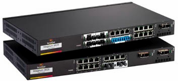 Magnum 6K25 Managed Gigabit Ethernet Fiber Industrial Network Switch Switches by Garrettcom Magnum™ 6K25 Managed Fiber Switches provide the flexibility of both <br />100 Mb fiber and copper ports,10 Mb fiber and copper ports, as well as <br />Gigabit ports and management software. Featuring SFF (Small Form Fac- <br />tor) 100 Mb fiber port connectors, high-capacity high-performance fiber <br />switching services are delivered in a robust 1U rack-mount package de- <br />signed for the most demanding Industrial and Carrier Class applications. <br /> The port modules allow user-selection of mixed-media fiber (all <br />connector types, multi- and single-mode) and 10/100 Mb RJ-45 auto-ne- <br />gotiating ports. Standard GBIC ports can be configured for a variety of <br />Gigabit fiber cabling types and distances. <br />High performance hardware features include non-blocking speed <br />on all ports and 802.1p QoS Traffic Prioritization. Magnum 6K25s are “plug- <br />and-play” ready for use as backbone switches where a mix of bursty data <br />traffic and priority streaming traffic for VoIP and audio/video applications is present.<br /><br />The Magnum 6K25 Fiber Switches are provided with LAN soft- <br />ware support including SNMP management control via command line in- <br />terface, RMON, SNMPc™ and Openview™  for Windows, and Port Secu- <br />rity support.  See the Managed Networks Software (MNS) datasheet for <br />additional details on the comprehensive set of software packages and options.<br /><br />The Magnum 6K25 Switches enhance LAN flexibility by allowing a <br />combination of mixed-media modules and port types. Magnum 6K25s <br />are ideal for building a switched fiber network infrastructure when used in <br />applications connected to routers, hubs, or other switches. Designed for <br />use in Industrial networks and Plantwide LAN centers with numerous seg- <br />ments requiring Gigabit backbone interconnections among network cen- <br />ters, the Magnum 6K25 is easy to install and operate. Addresses of at- <br />tached nodes are automatically learned and maintained, adapting the <br />switching services to network changes and expansions to provide plug- <br />and-play operation. <br />Magnum 6K25 Managed Fiber Switches have rugged metal cases <br />and auto-ranging power supplies for operation with standard AC power <br />worldwide. Internal DC power supplies are optional. The 6K25s and all <br />other Magnum products are designed and manufactured in the USA and <br />backed by a three year warranty.