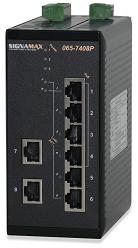 Signamax Connectivity Systems' 065-74xxP series 8-Port 10/100 Unmanaged Hardened Industrial Power over Ethernet (PoE) DIN-rail Mount Switches have been developed to operate and provide reliable power to up to 4 PoE Powered Devices (PDs) in harsh industrial and municipal environments that require ruggedized equipment capable of operating in severe temperature extremes. 