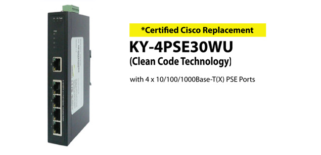 KY-4PSE30WU is an Unmanaged POE Ethernet Switch with PSE functionality. It is a 4 x 10/100/1000BaseT(X) PSE switch capable of providing up to 30 Watts per port on all ports all the time. (IEEE802.3at Standard). Power over Ethernet is a system capable of sending power, along with data, to remote powered devices (PD’s) over standard twisted KY-4PSE30WU provides 4 x 10/100/1000BaseT(X) PSE Ports (IEEE802.3at) pair cabling in an Ethernet network. This device is temperature hardened (-40 to +80C) and designed to operate in for reliability, safety and security. Low power consumption insures energy savings every day, making this switch a better value over competitors equipment. Our switches have Clean Code Technology insuring better security.
