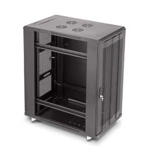 The LINIER™ brand of server rack cabinets is an entry level solution. This server rack cabinet is designed to provide maximum ventilation, having two fully vented doors. The front door has a sleek convex shape to make it look sharp while the rear door offers complete ventilation. Each Server Rack Cabinet comes with 2 sets of vertical rails that adjust in 1 inch increments, lockable, removable side panels, casters and levelers. The top of the server rack cabinet has cut-outs allowing you to install up to four 4 inch fans. Also there are removable cable slots for easy installation of all your network cabling. 3110 Series LINIER™ brand cabinets are available in 22U, 27U, 37U, 42U