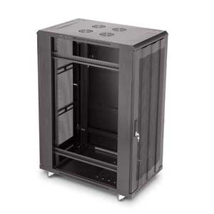 The LINIER™ brand of server rack cabinets is an entry level solution. This server rack cabinet is designed to provide maximum ventilation, having two fully vented doors. The front door has a sleek convex shape to make it look sharp while the rear door offers complete ventilation. Each Server Rack Cabinet comes with 2 sets of vertical rails that adjust in 1 inch increments, lockable, removable side panels, casters and levelers. The top of the server rack cabinet has cut-outs allowing you to install up to four 4 inch fans. Also there are removable cable slots for easy installation of all your network cabling. 3110 Series LINIER™ brand cabinets are available in 22U, 27U, 37U, 42U